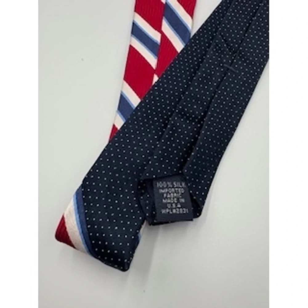TOMMY HILFIGER 100% Silk Necktie One Size Red Blue White Striped Classic Preppy‎